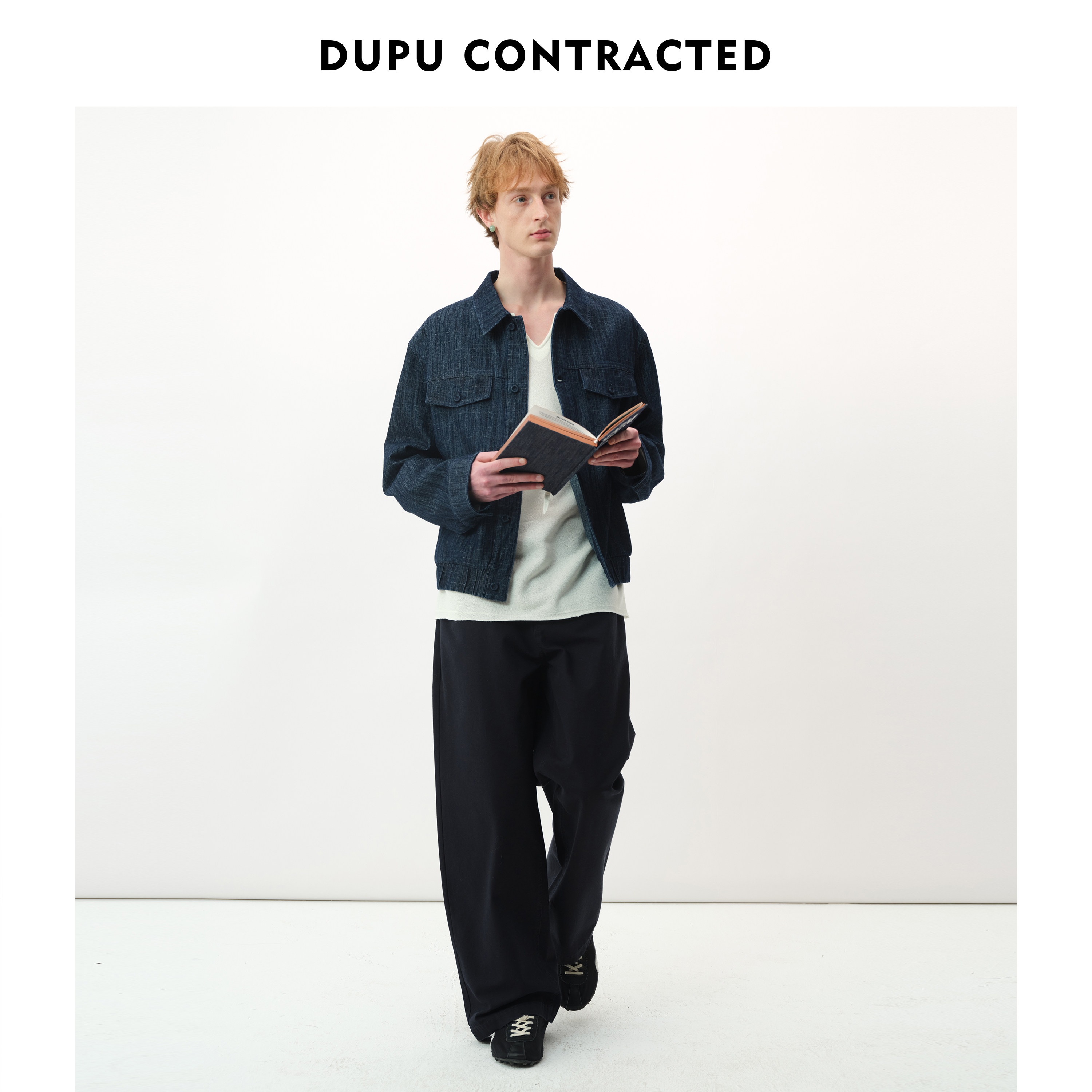 DUPU杜朴 丹宁做旧肌理竖纹牛仔外套 复古休闲牛仔夹克穿搭