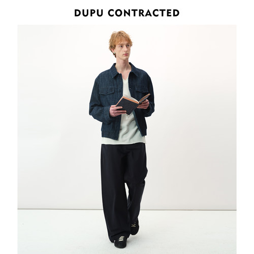 DUPU杜朴 丹宁做旧肌理竖纹牛仔外套 复古休闲牛仔夹克穿搭
