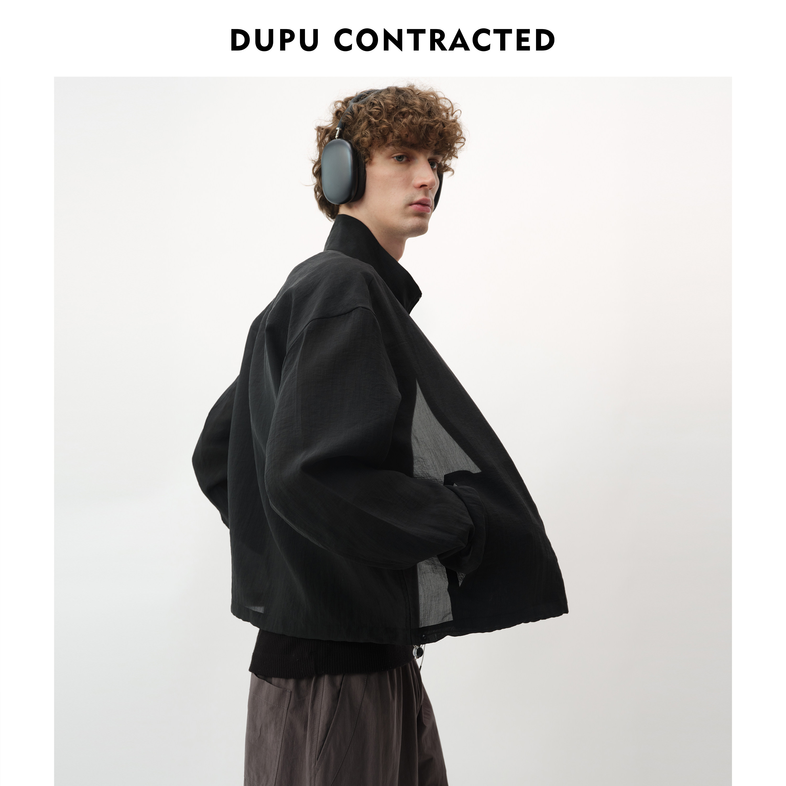 DUPU杜朴 莱赛尔轻薄微透立领外套 竖坑条纹男女同款轻便夹克