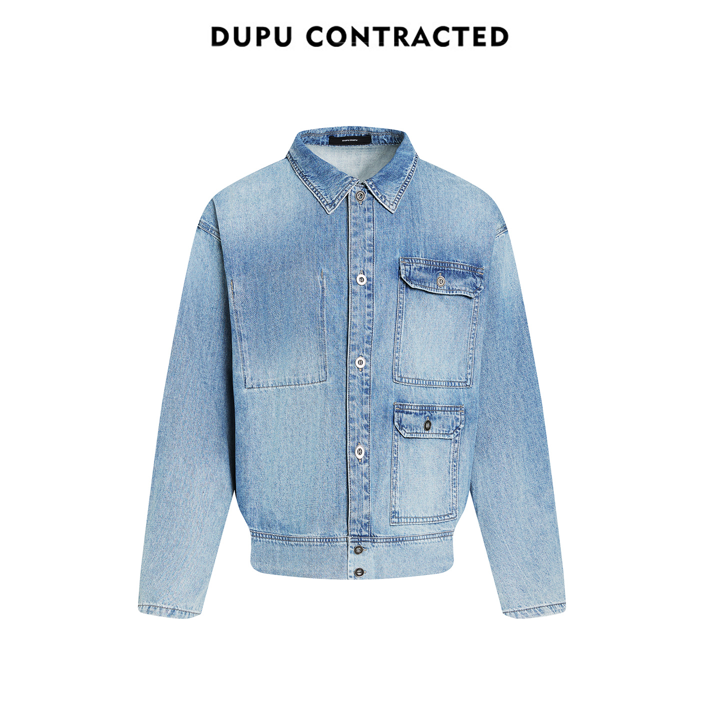 DUPU 浅色牛仔短款箱型口袋设计工装牛仔衬衫外套