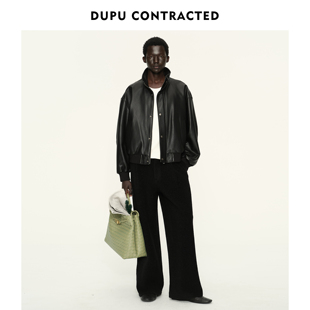 DUPU杜朴 山羊皮摔纹细腻柔软皮夹克 短阔立领真皮皮衣