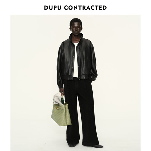 DUPU杜朴 短阔立领真皮皮衣 山羊皮摔纹细腻柔软皮夹克