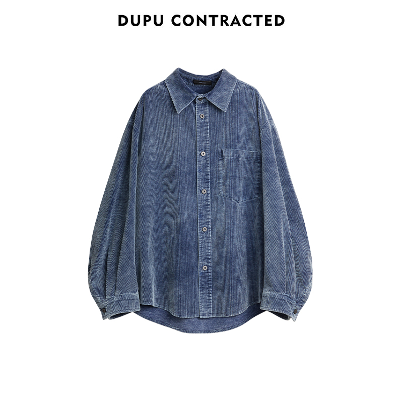 DUPU CONTRACTED水洗灯芯绒长袖衬衫男复古纵向绒条褪色透气舒适