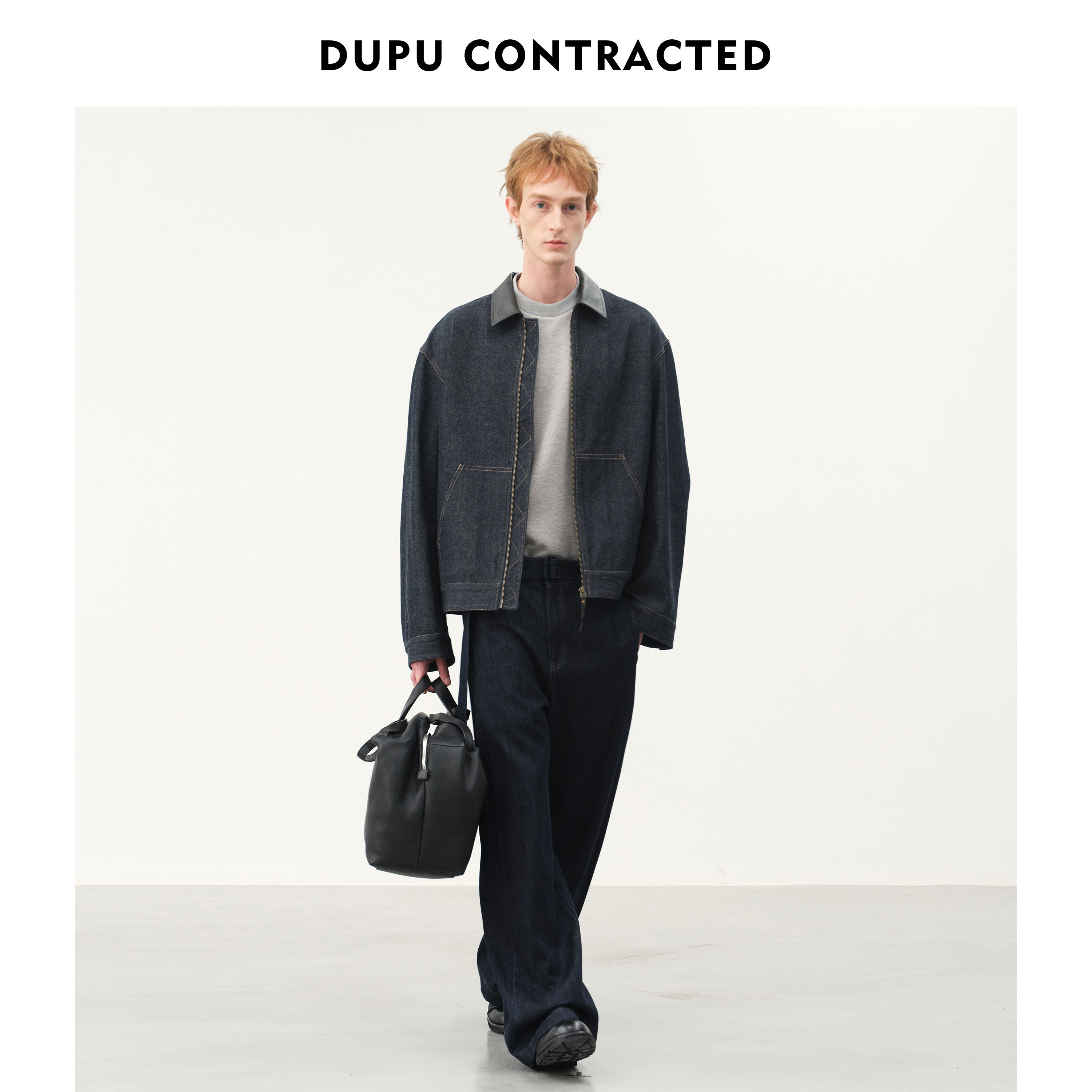 DUPU杜朴 全棉冈山牛仔靛蓝色外套 丹宁复古原色皮领牛仔夹克
