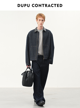 DUPU杜朴 全棉冈山牛仔靛蓝色外套 丹宁复古原色皮领牛仔夹克