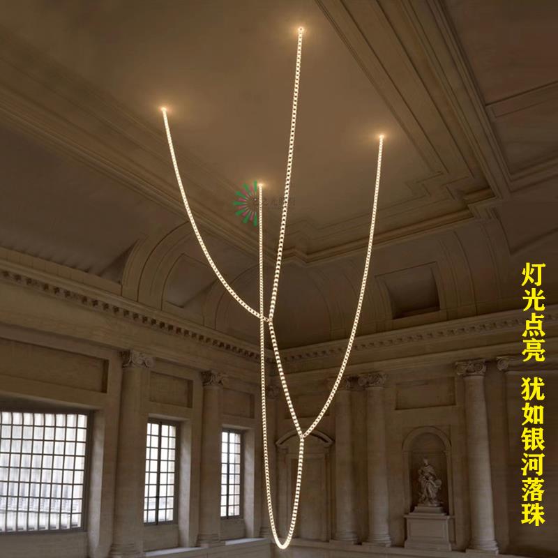 LED水晶吊灯项链发光绳子灯楼梯灯长吊灯轻奢链条灯臂发光水晶灯U