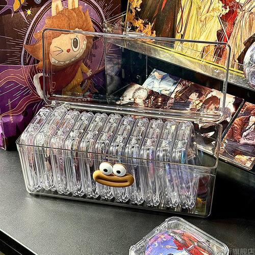 吧唧收纳盒防尘翻盖透明亚克力5875mm徽章单个保护套带谷子展