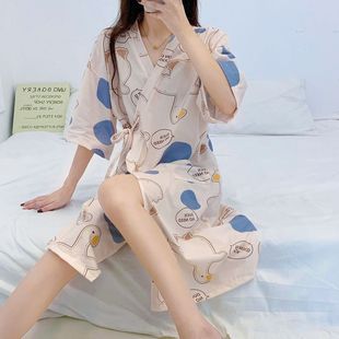 家居服 ins日系睡袍女夏季 薄款 纯棉和服睡衣女士甜美睡裙短袖 开衫