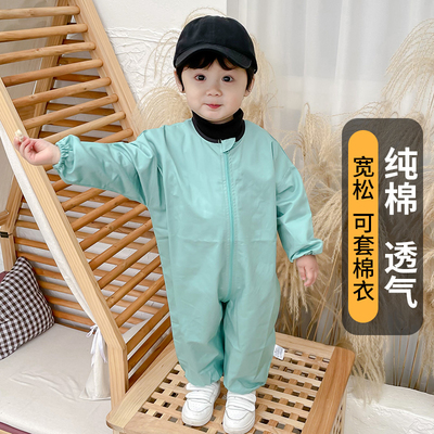 婴儿连体罩衣纯棉儿童防脏幼儿外穿爬爬服透气宝宝全身爬行服