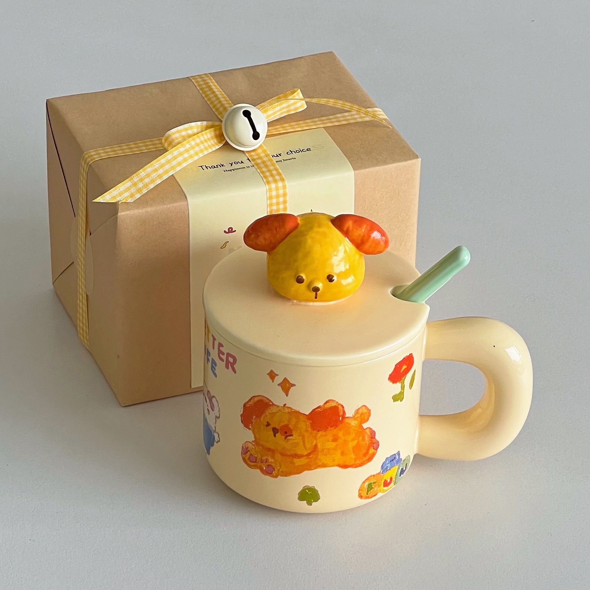 生日礼品女生可爱卡通小狗陶瓷马克水杯带盖大容量杯子早餐咖