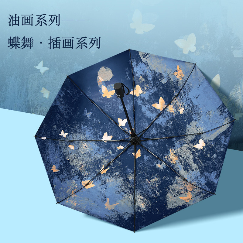 蝴蝶太阳伞雨伞防晒防紫外线女黑胶遮阳伞晴雨两用高级感全自