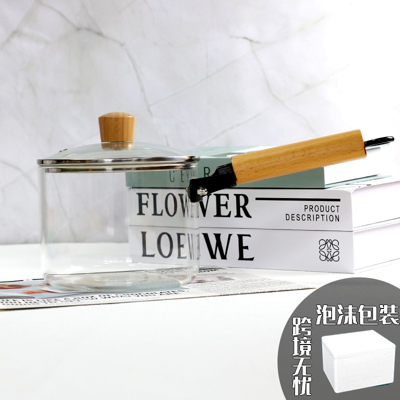 大号奶锅高硼硅加厚玻璃锅2升可加热把手汤锅玻璃锅盖超划算