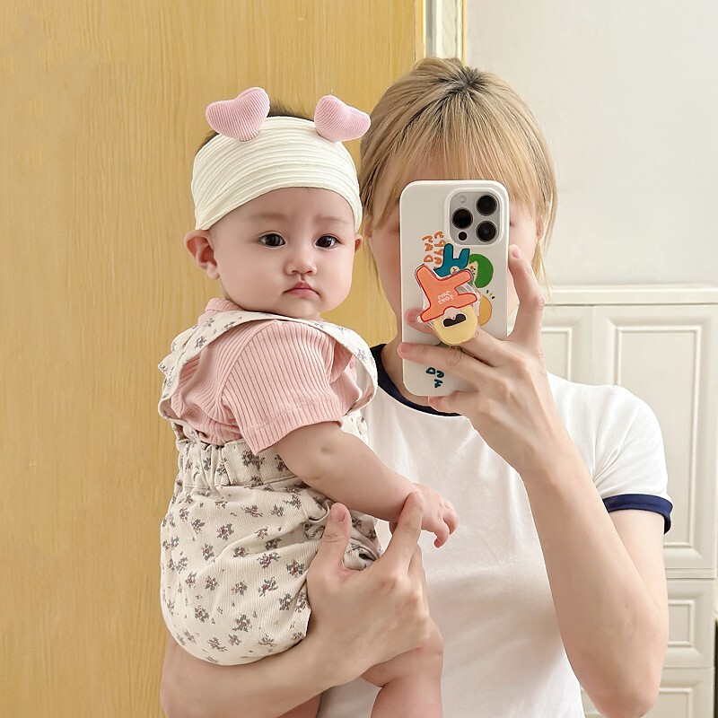 婴儿桃心发带帽子夏季薄款纯棉遮脑门新生女宝宝夏天护头囟门