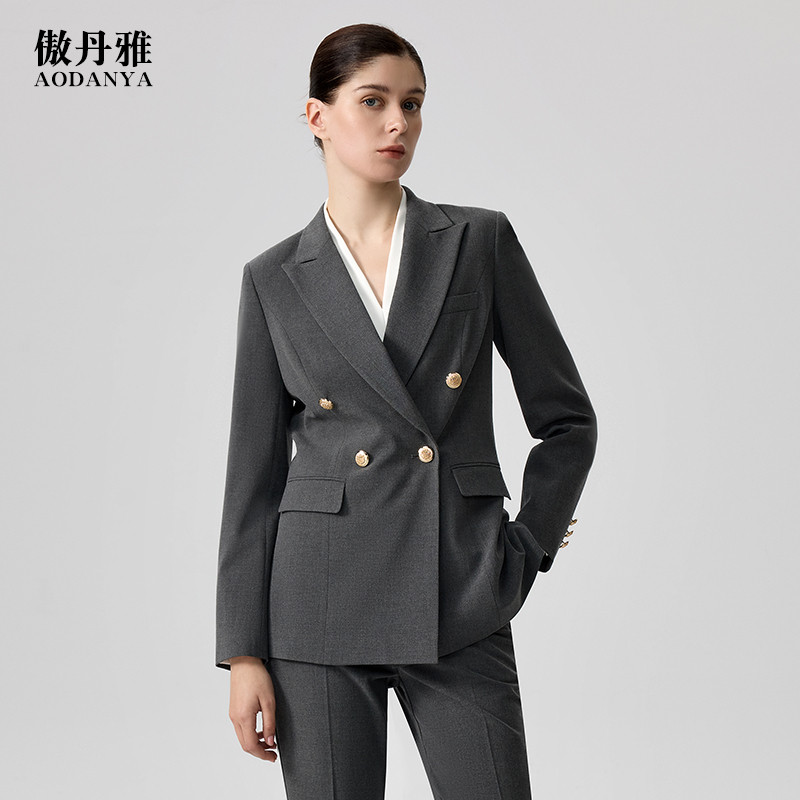 傲丹雅灰色正装女套装职业装春装新款大学生面试工作服西装外套女