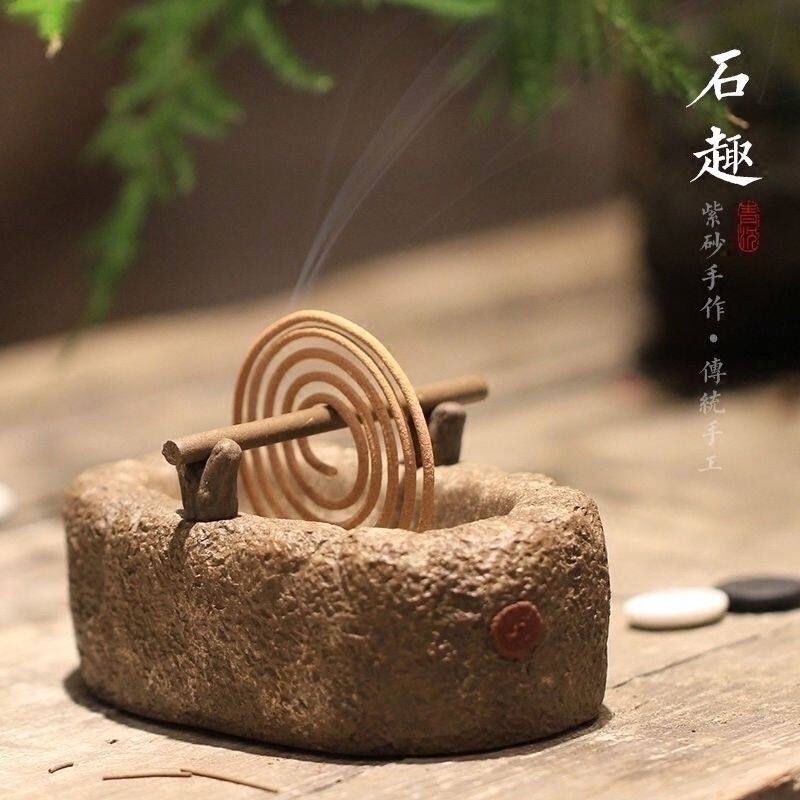 紫砂小香炉家用香薰炉檀香熏香炉室内盘香炉盘香架蚊香炉茶道