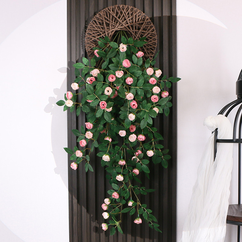 仿真玫瑰花藤仿生墙面遮挡壁挂墙上装饰绿植假花藤条墙壁挂花
