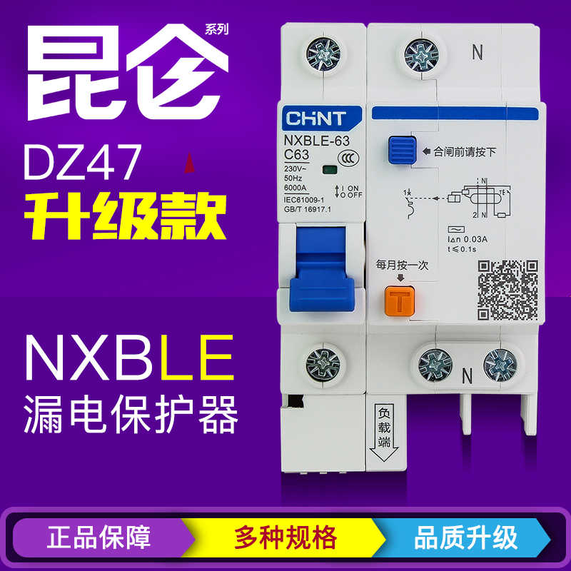 漏电NXBLE-32断路器63型保护器12P34P空气开关DZ47LE总闸125A