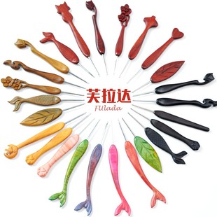 芙拉达黑檀木祥云木柄钩针纯手工打磨不锈钢针头diy编织钩针工具