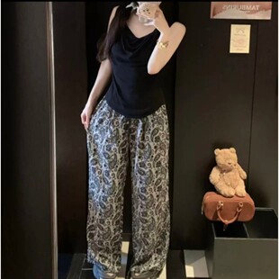 定制花色 时尚 2025夏季 居家阔腿睡裤 百搭宽松休闲 女棉绸九分裤