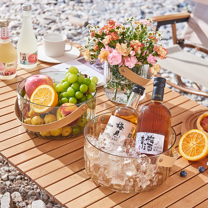 轻奢风手提水果篮花篮收纳篮户外野餐篮网红透明零食筐购物小篮子