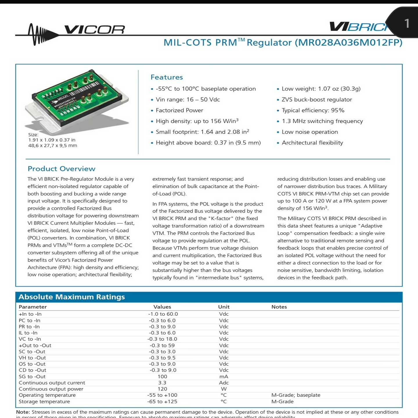 VICOR电源模块MR028A036M012FP（gg设备）