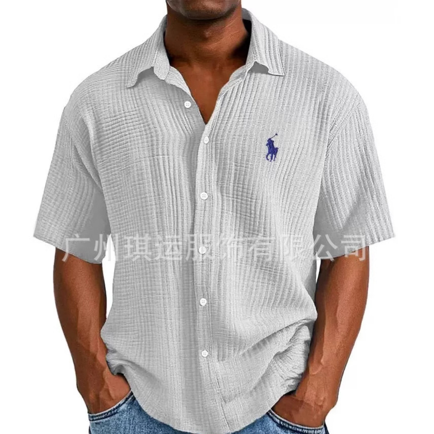 2025 plus size men's cotton short sleeved collared shirt