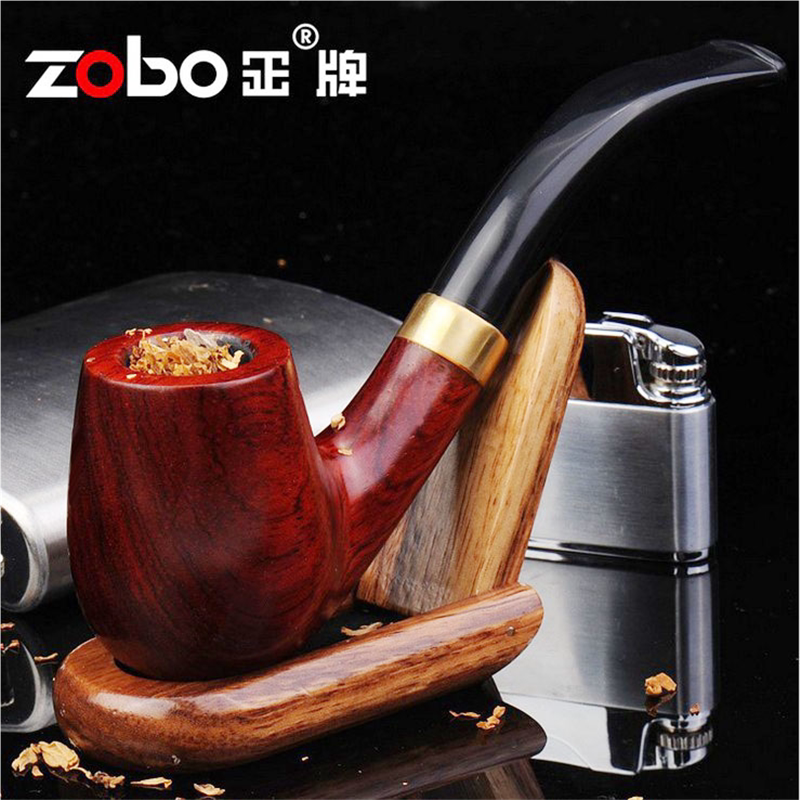 ZOBO正红黑檀木手工烟斗弯老式复古实木烟斗男士过滤烟嘴配件