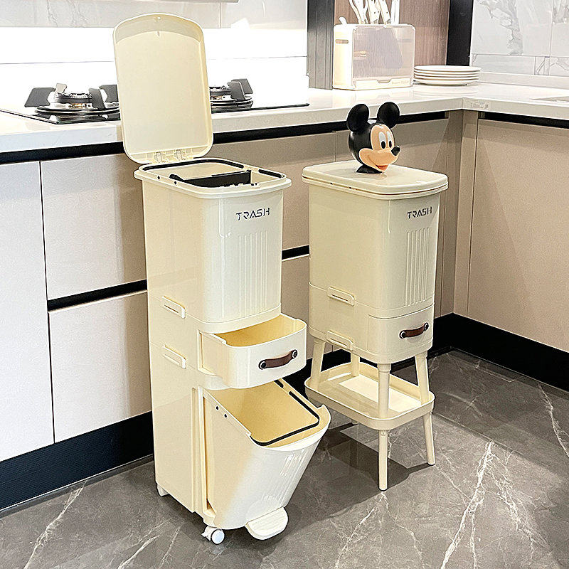 垃圾桶家用厨房专用高款带盖干湿分离分类客厅创意轻奢双层大容量