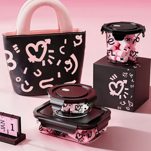 玻璃饭盒微波炉加热专用碗上班族三格餐盒便当盒午餐盒汤碗带盖