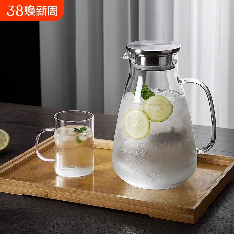 青苹果冷水壶玻璃耐高温家用大容量凉水杯泡茶壶套装开水瓶高