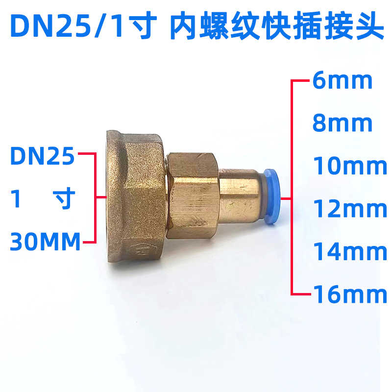DN25内螺纹PU气管快插接头 G1寸内丝接6MM~16MM气动快接 PCF