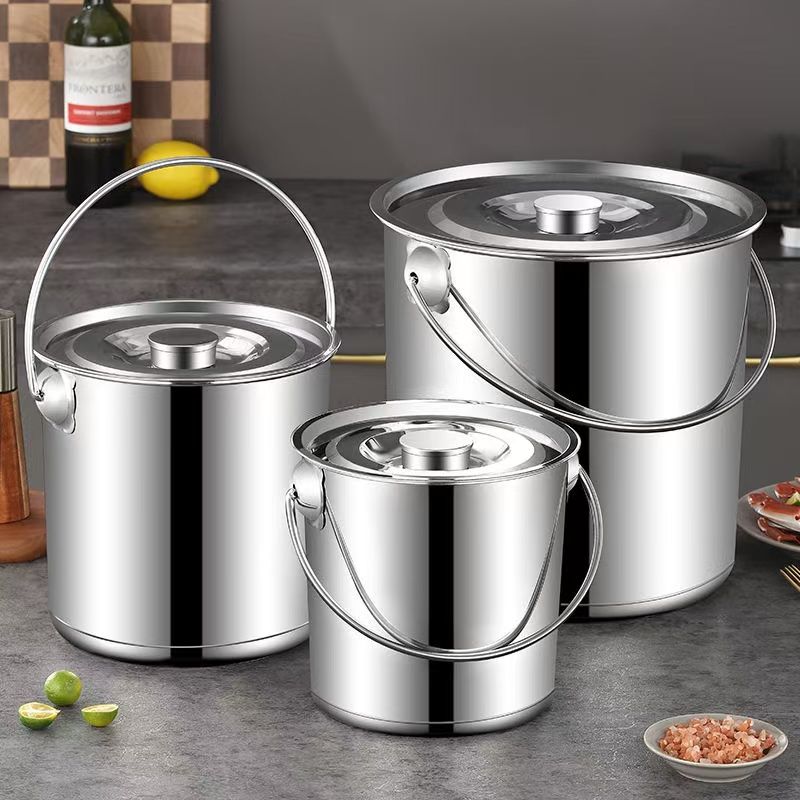 食品级316不锈钢桶圆桶手提式加厚提桶大容量带盖子商用家用储水