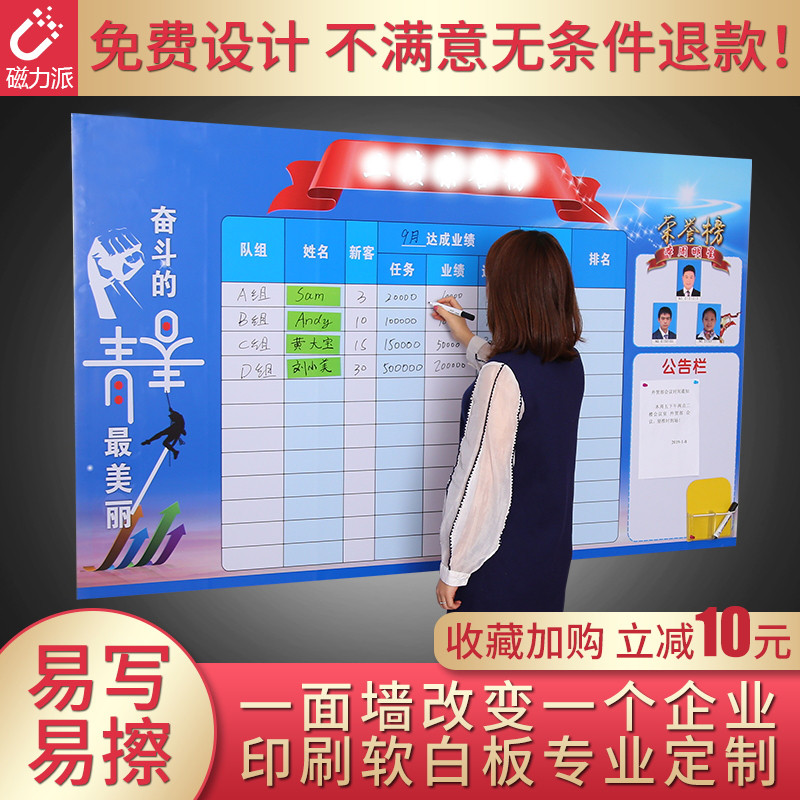 磁性软白板可擦墙贴定制公告栏文化墙评比栏办公室看板业绩榜