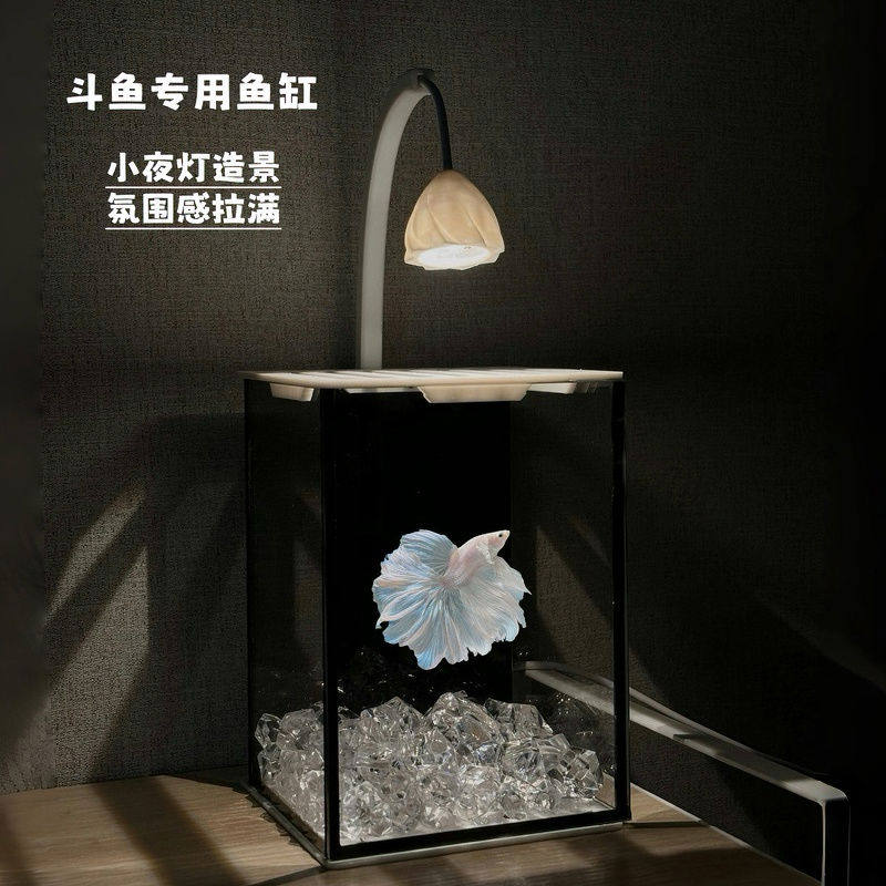 斗鱼专用鱼缸玻璃小型桌面造景迷你客厅观赏生态办公室摆件小