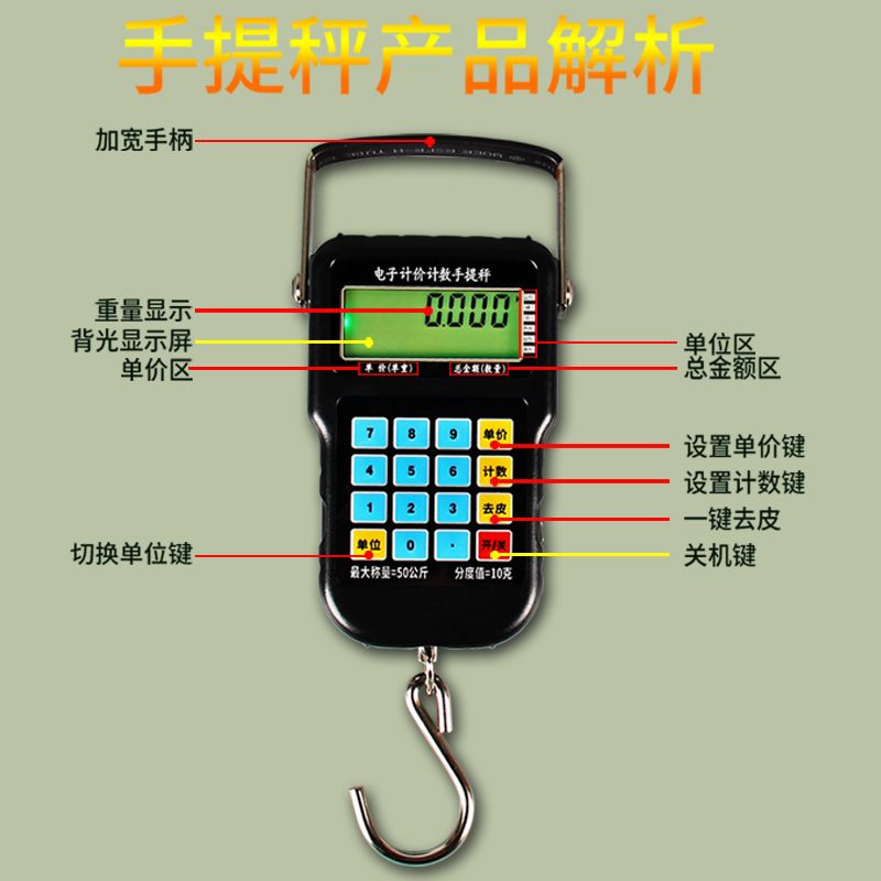 德国进口计价手提电子秤便携式小型50KG高精度弹簧便携称快递称买