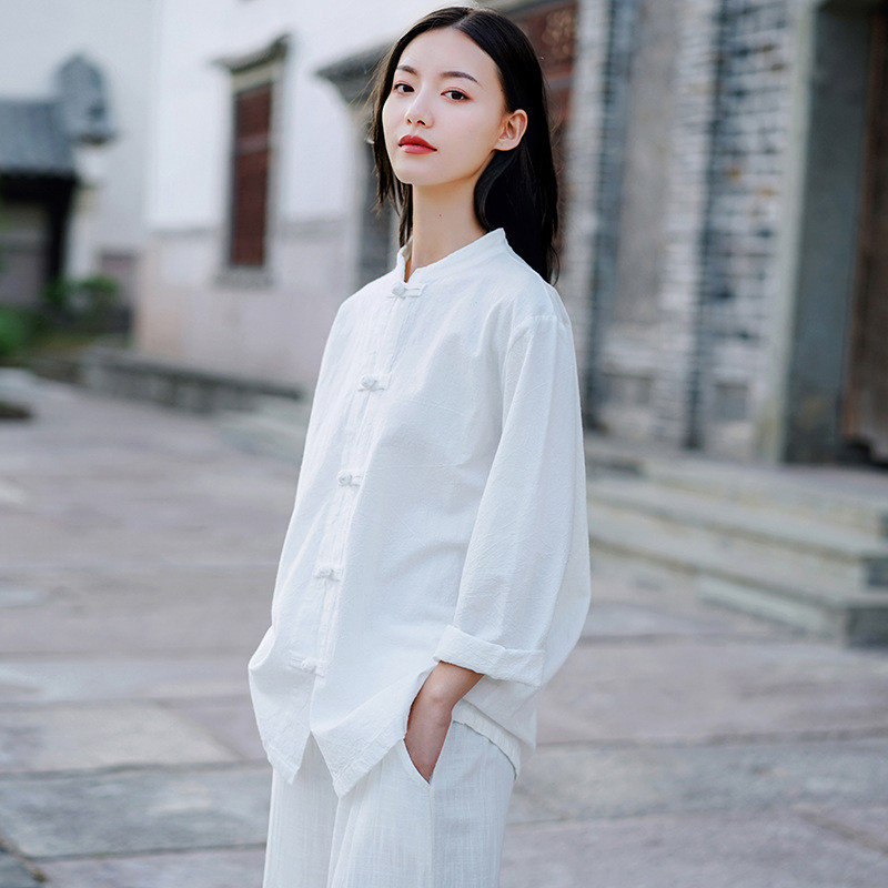 陈记棉麻太极服女 时尚棉麻中青年中国风太极服练功服晨练服裤夏