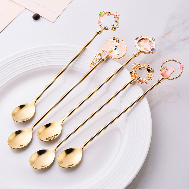 精致小勺子304不锈钢长柄咖啡勺杯子用调羹家用牛奶搅拌棒搅拌勺