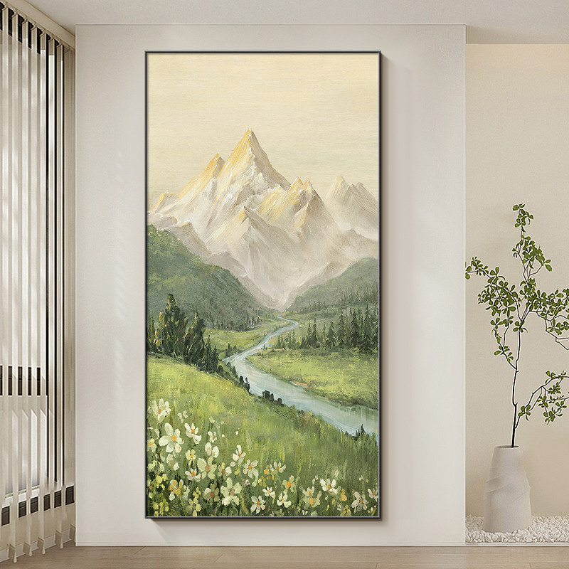 日照金山入户玄关装饰画山水风景油画客厅壁画走廊过道高级感挂画