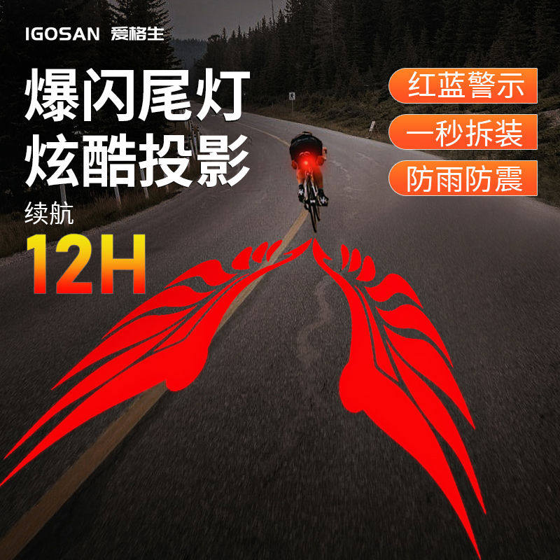 爱格生自行车创意尾灯充电夜骑灯山地公路儿童防水夜行爆闪警