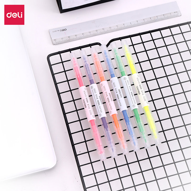 多省包邮得力S627荧光笔套装学生作业记糖果色6色装重点记绘