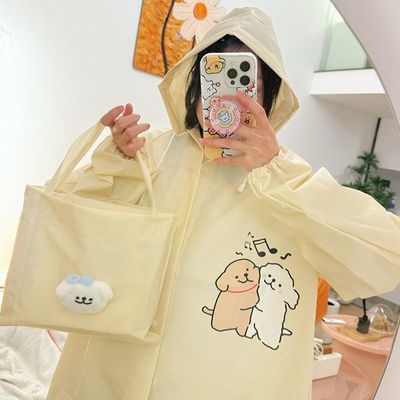 电动车用雨衣线条小狗雨衣女款电动车单人全身一体式防暴雨成人雨