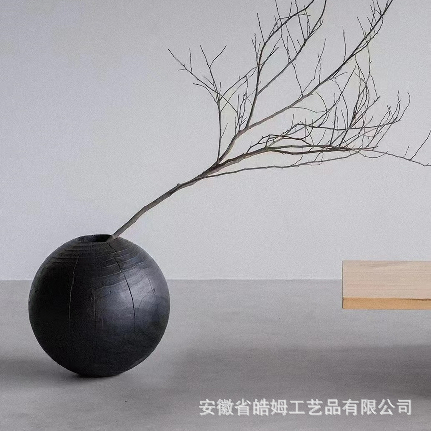 厂家销售手制木质工艺黑色碳化花瓶花桶桌面装饰酒店别墅家居摆件