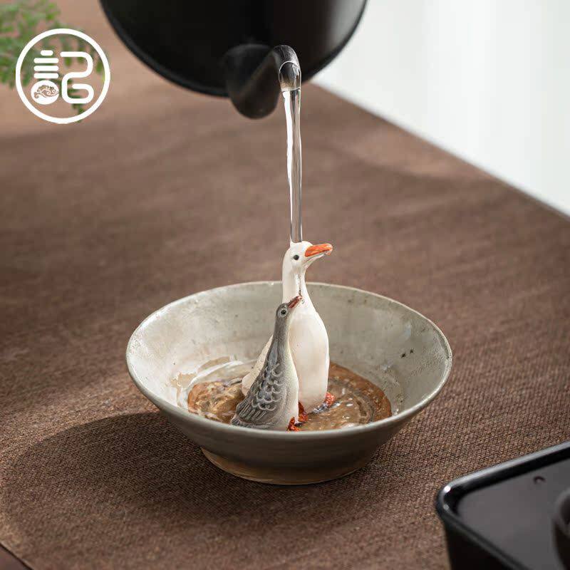 记今朝 变色天鹅 茶宠摆件精 趣味茶玩 创意个性茶盘装饰摆设