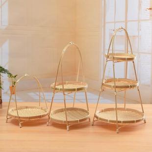 竹架子多层置物架竹编簸箕火锅店盛菜架农村家用养蚕架子晾晒神器