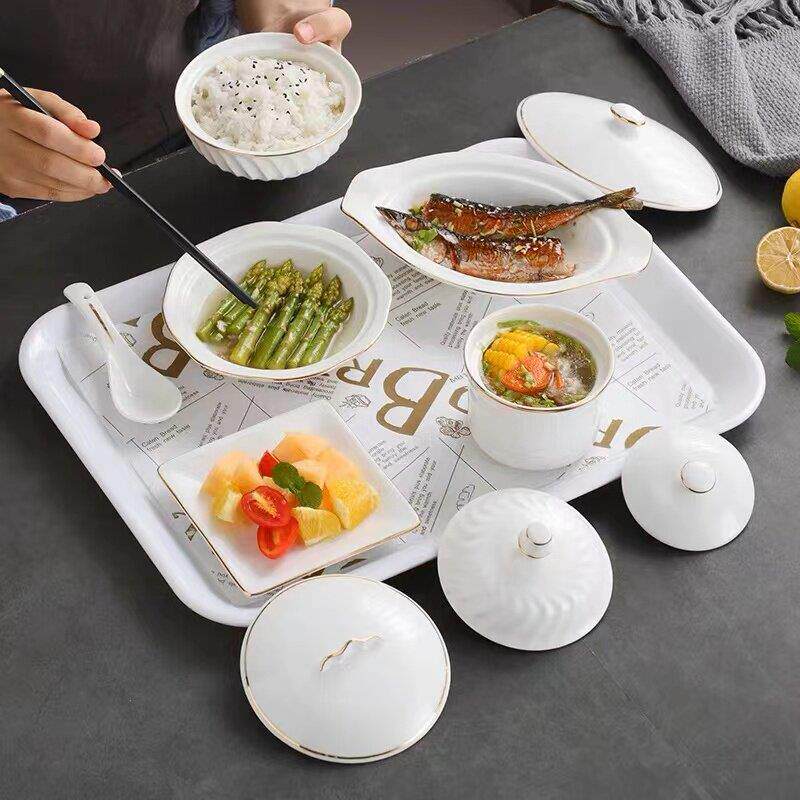 产妇专用陶瓷餐具套组碗盘环保卫生带盖子月子餐一人份炖汤盅碗in