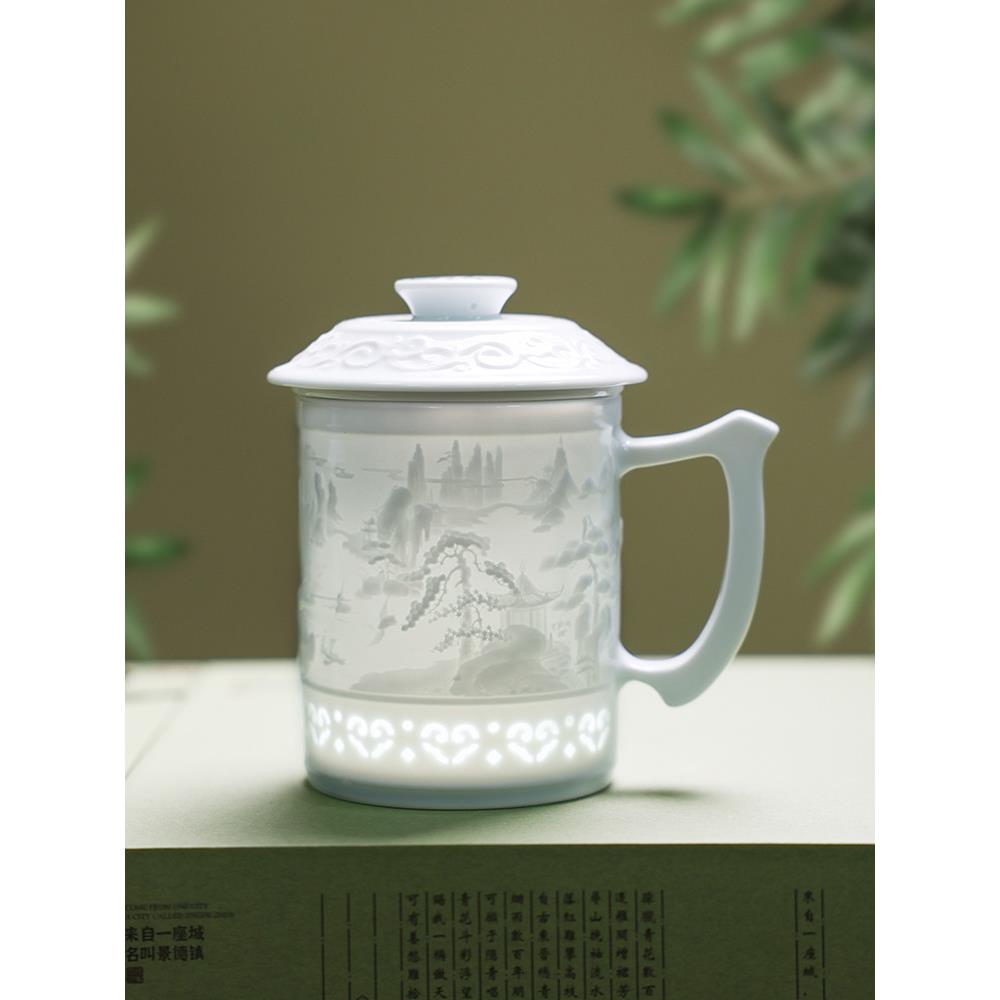 景德镇陶瓷茶杯茶水分离生肖玲珑瓷水杯个人高端办公杯过滤泡茶杯