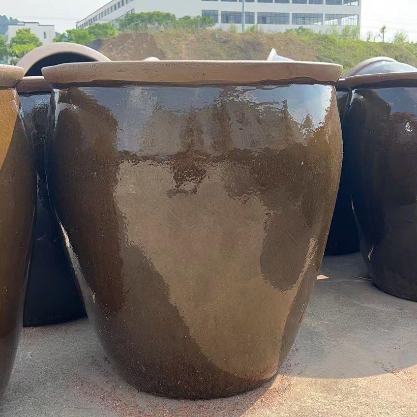 水缸老式腌菜家用储水养鱼大陶瓷睡莲荷花缸造景发酵土陶大号陶缸
