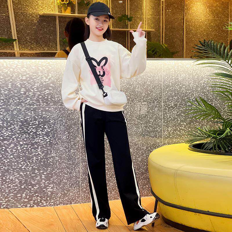 女童套装2024新款秋冬中学生女孩大童洋气宽松休闲运动卫衣两件套