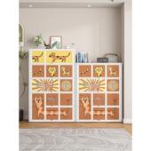 印花储物柜钢鞋 架落地翻盖门铁质储物柜 柜家用多层防尘鞋