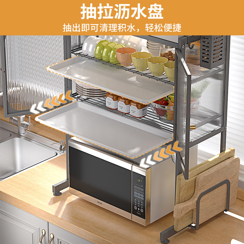 厨房家用碗碟收纳层架小型置物柜简易带门台面多功能碗筷沥水收纳